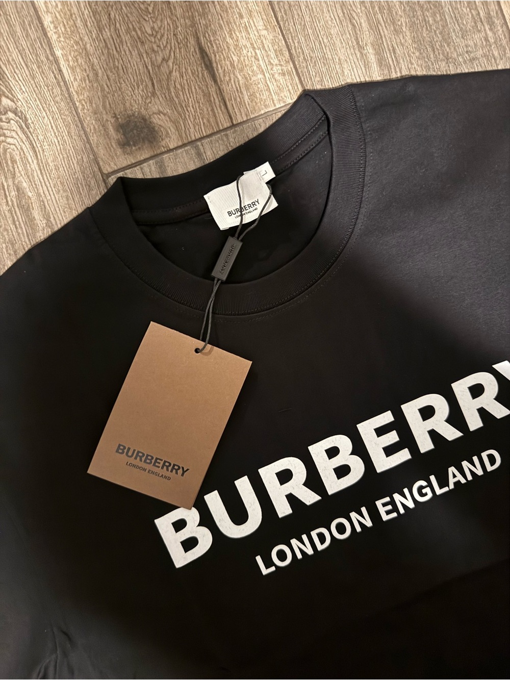 Burberry Black Crewneck T-Shirt with White Logo - Picture 2 of 4